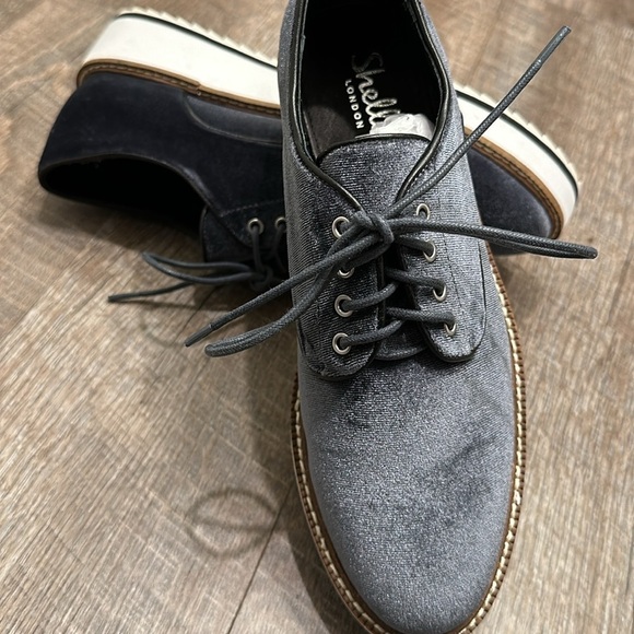 Shellys London steel blue velvet platform lace up white sole Oxford size 7 1/2 - Picture 13 of 14